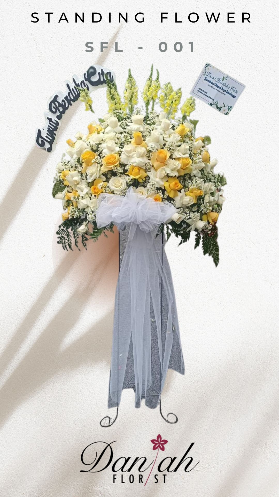 Standing Flower Duka Cita SFL-001 Karawang Daniah Florist – Mawar Kuning Putih