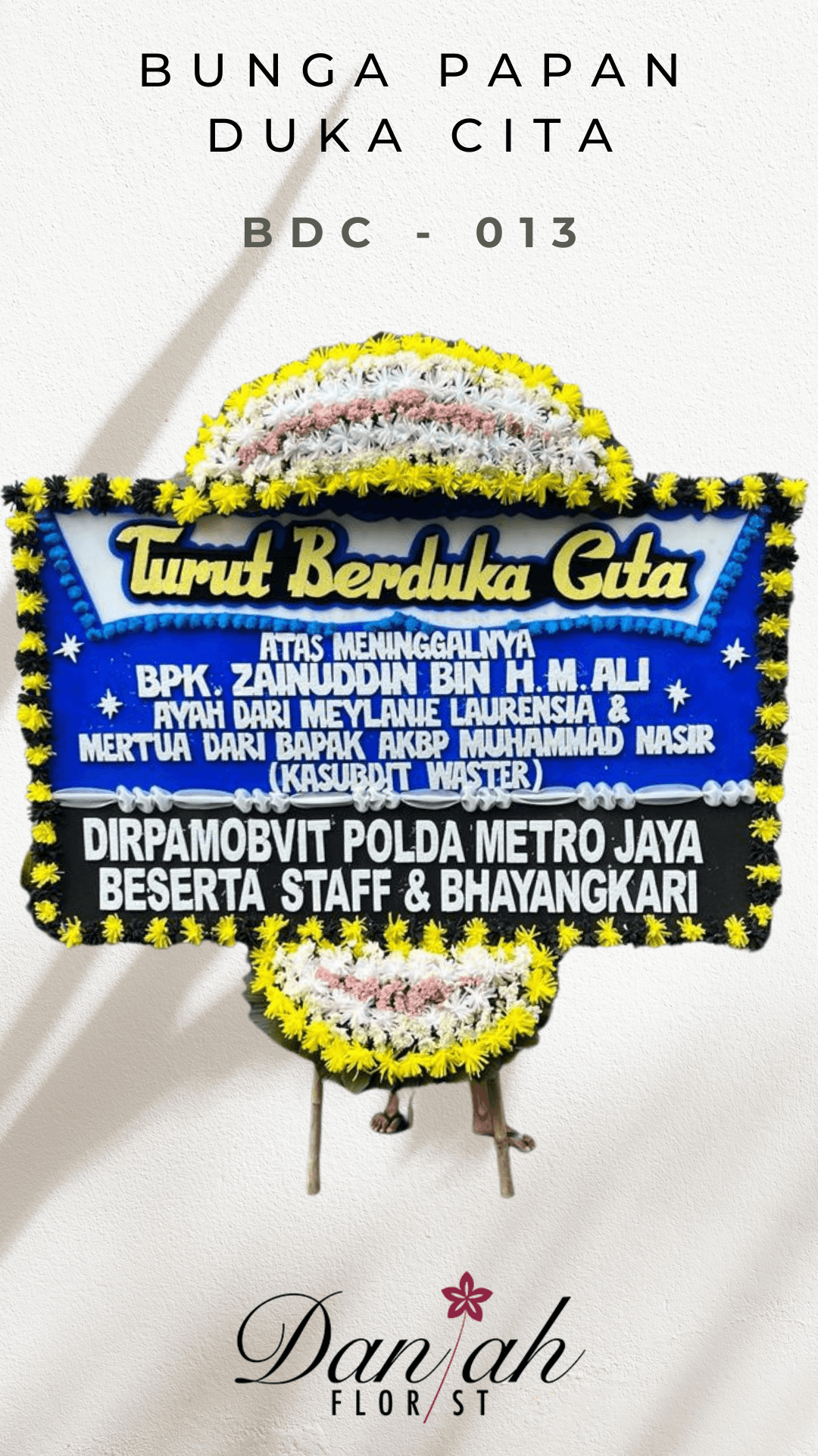 Bunga duka cita papan Karawang kode BDC-013 ucapan berduka